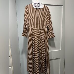 Tuckernuck Brown and White Striped Long Sleeve Maxi Shirt Dress Small